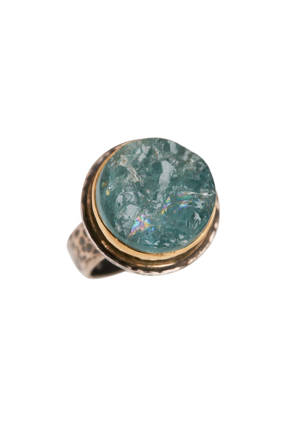 Tina Negri Round Splitface Aquamarine Two Tone Ring