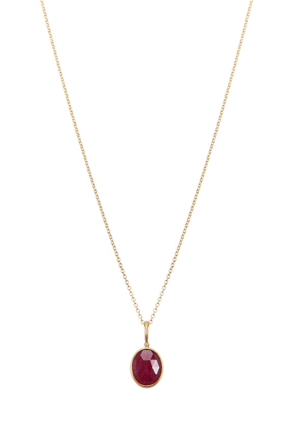 Caroline Ellen - Ruby Oval Pendant Chain Necklace 