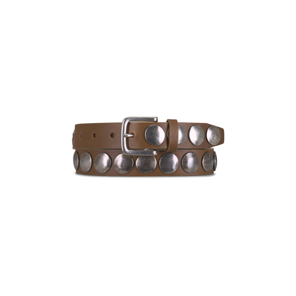 Golden Goose - Khaki Leather Studded Belt | Mitchell Stores display picture 1