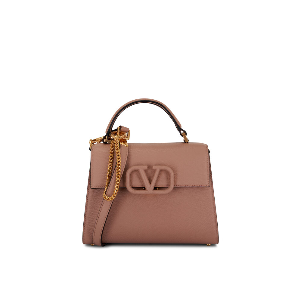 Valentino Garavani Vsling Leather Top Handle Bag in R82 Nero/Rubin