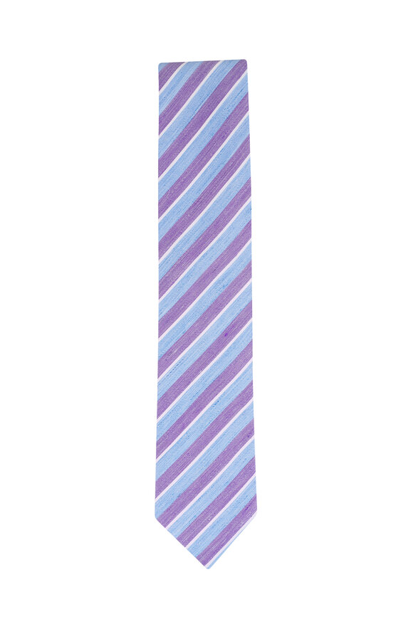 Eton Light Purple Stripe Woven Linen & Silk Necktie - view 1