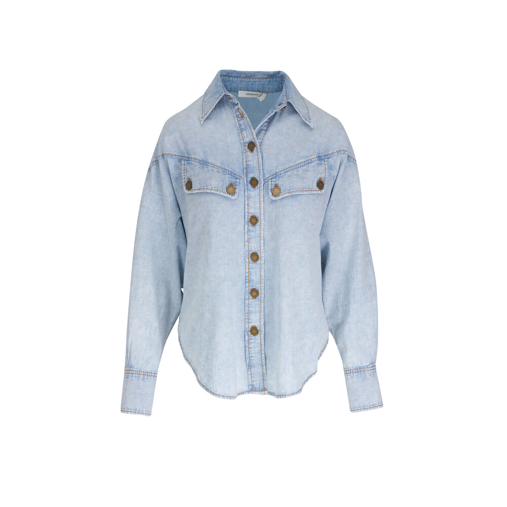 Tシャツ・カットソー ZIMMERMANN LIGHT BLUE TOP Illuminate Relaxed Shirt Blue Agate Online | Zimmermann