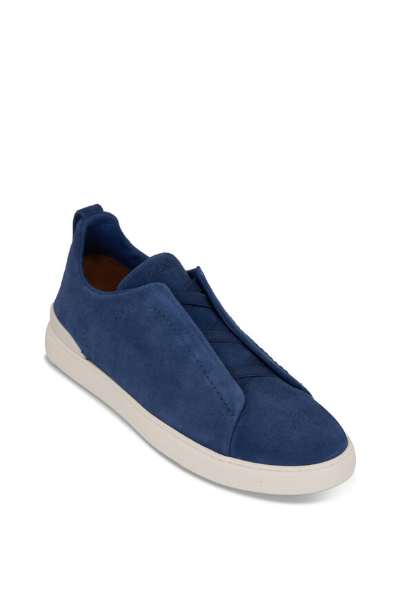 Zegna - Triple Stitch Royal Blue Suede Low Top Sneaker