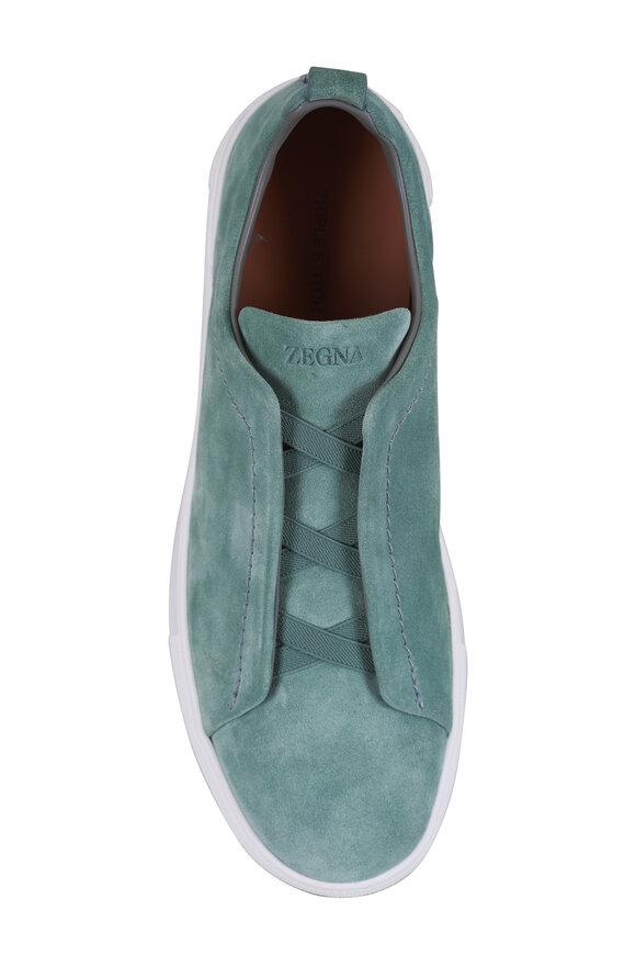 Zegna Triple Stitch Green Suede Low Top Sneaker - view 3