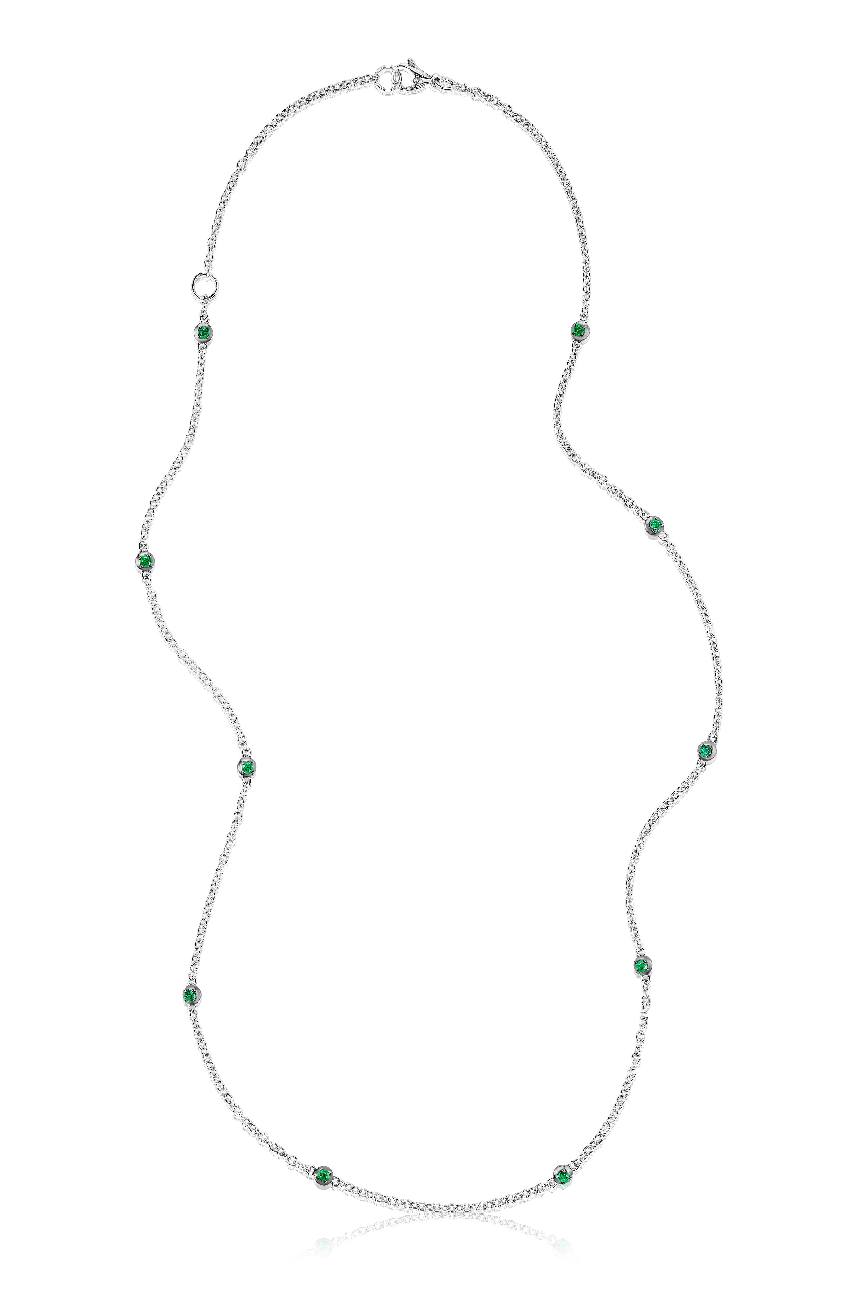 Nam Cho - 18k White Gold Emerald Station Adjustable Necklace - view 1