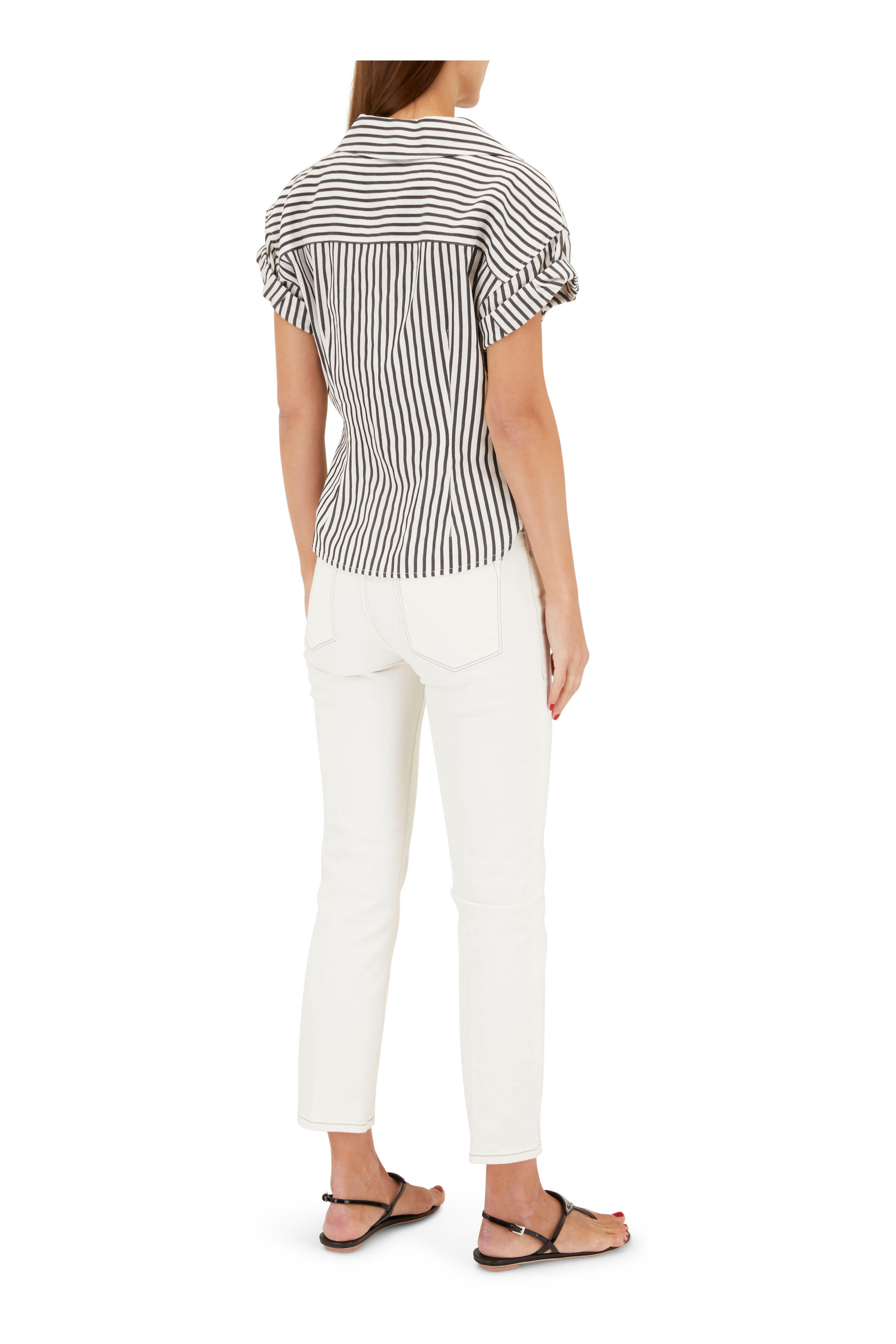 Frame - Black & White Button Down Rolled Sleeve Top