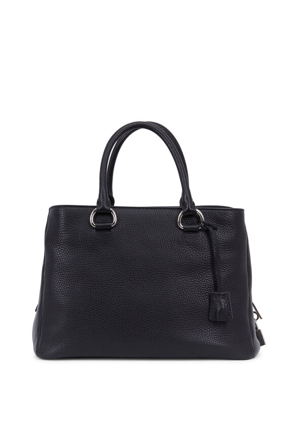 Prada - Black Daino Pebbled Leather Center Zip Tote