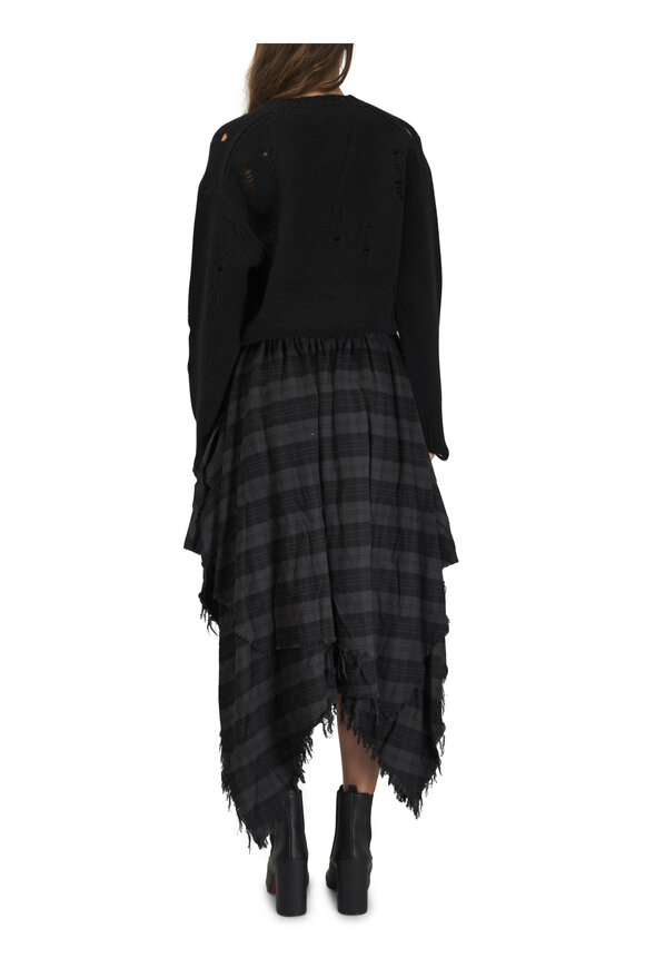 R13 - Black & Gray Plaid Handkerchief Midi Skirt