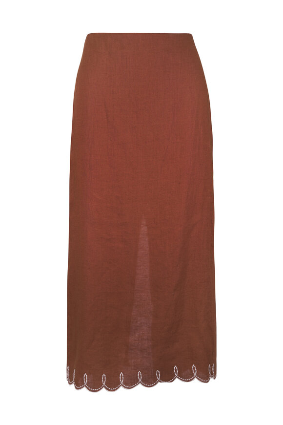 Veronica Beard Malou Brown Linen Midi Skirt - view 1