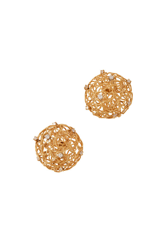 Estate Jewelry Boule Diamond & Yellow Gold Button Earrings
