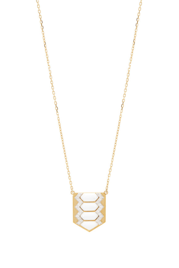 David Webb - White Enamel Shield Necklace