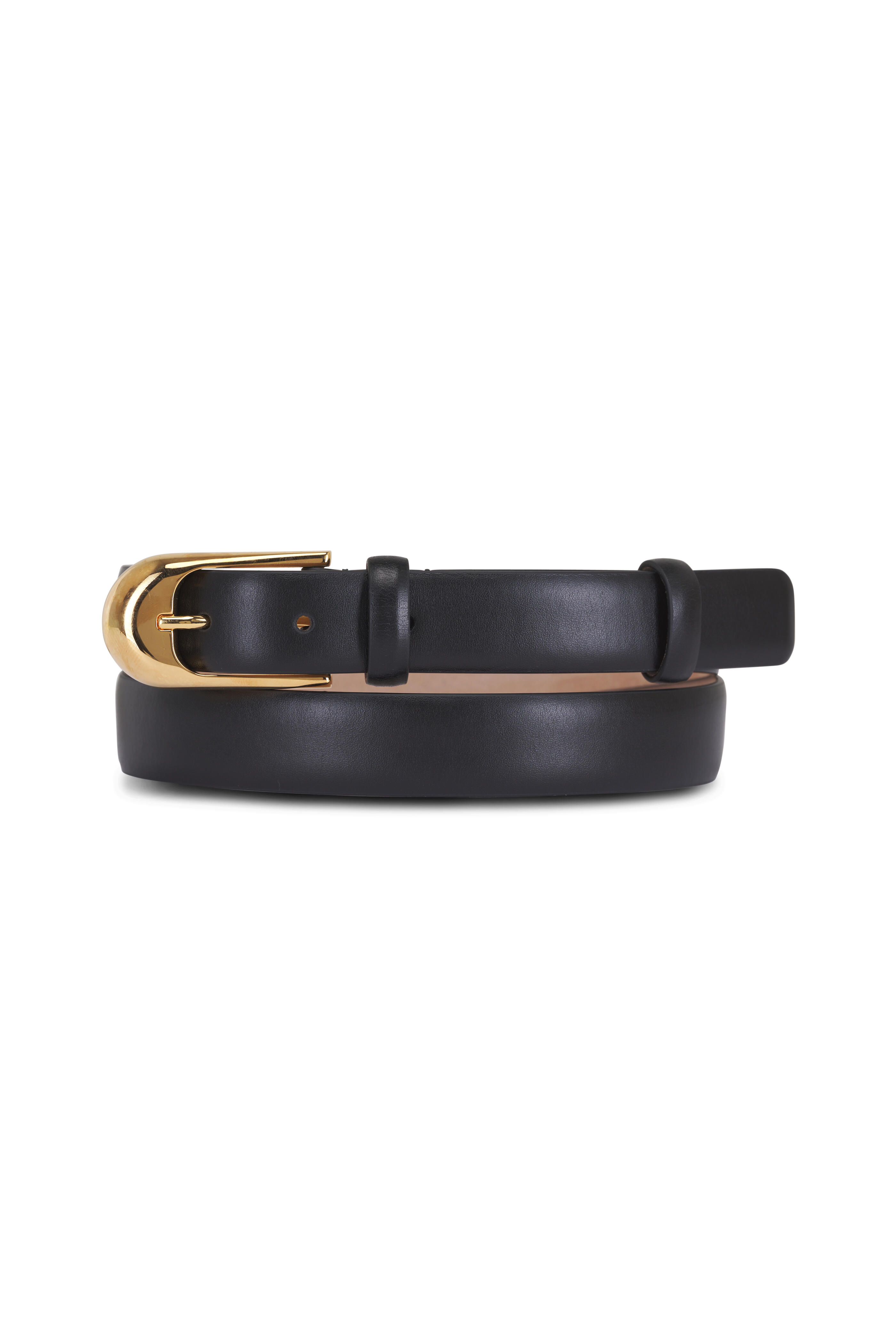 Khaite - Black Leather Dome Belt, 25mm
