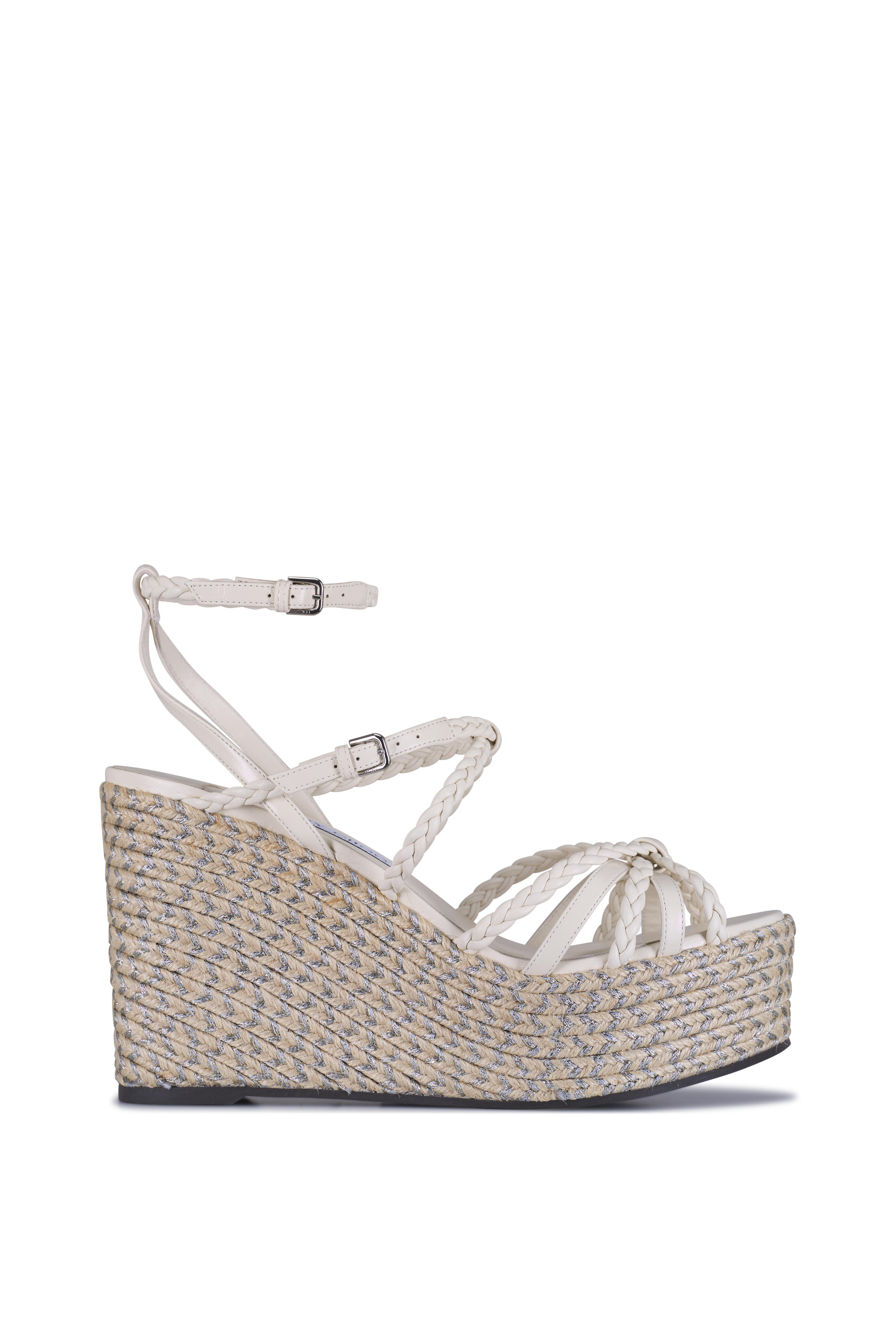 Jimmy Choo - Nyra Latte Metallic Leather Jute Wedge, 100mm