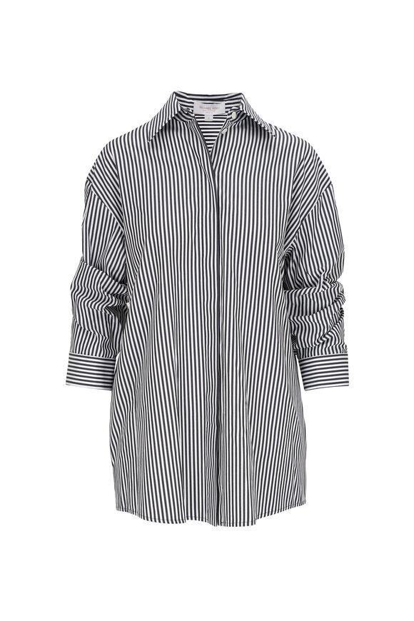 Michael Kors Collection - Black & White Striped Push Sleeve Shirt