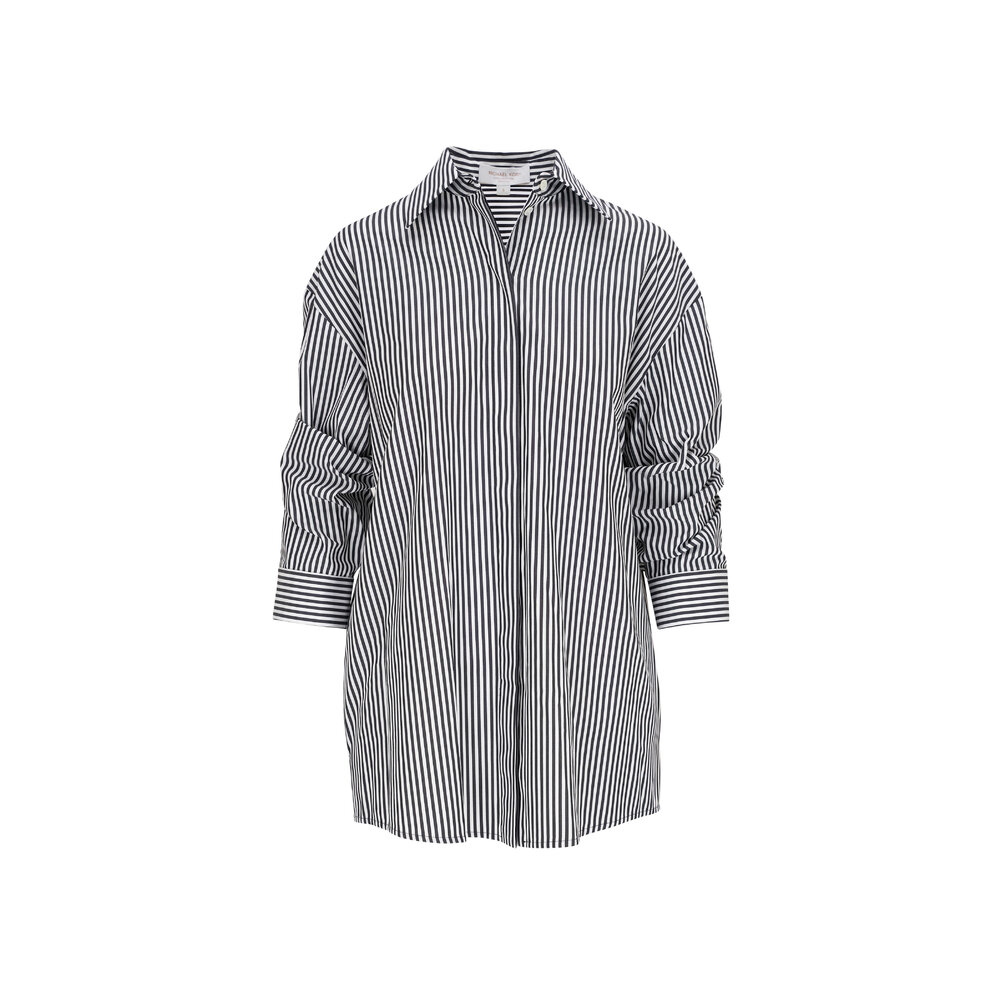 Michael Kors Collection - Black & White Striped Push Sleeve Shirt