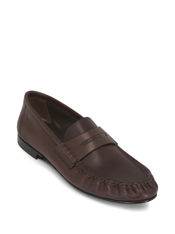 Brunello Cucinelli Brown Leather Monili Loafer - view 5