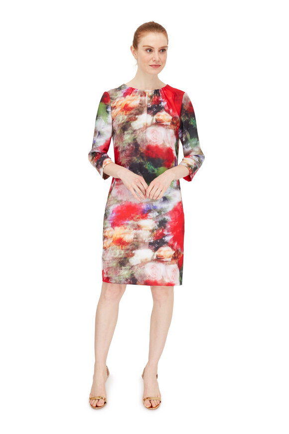 Adam Lippes - Multi Floral Printed Shirred Neck Mini Dress