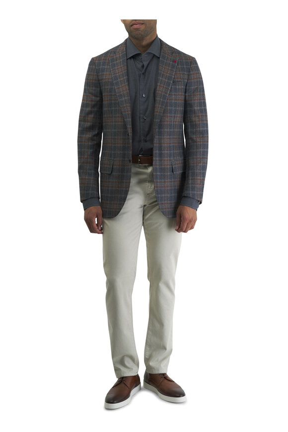 Isaia - Gray & Orange Windowpane Plaid Sportcoat