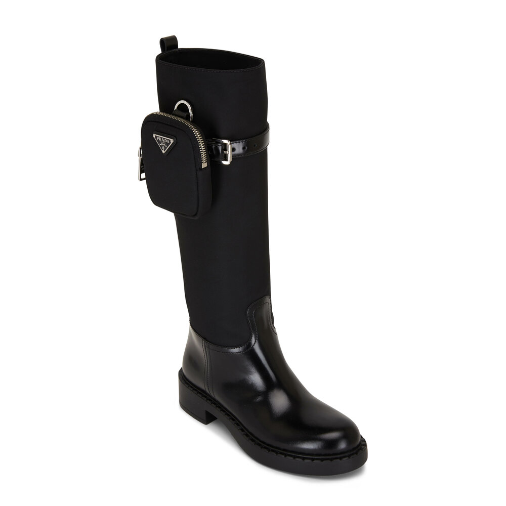 ミドルブーツ PRADA Women Boots 1W746ND055070 F0002 BLACK Prada - Black Leather & Nylon Boot, 50mm | Mitchell Stores