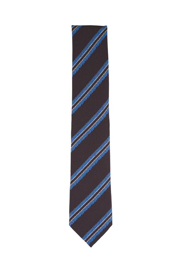 Zegna Brown & Blue Stripe Silk Jacquard Necktie