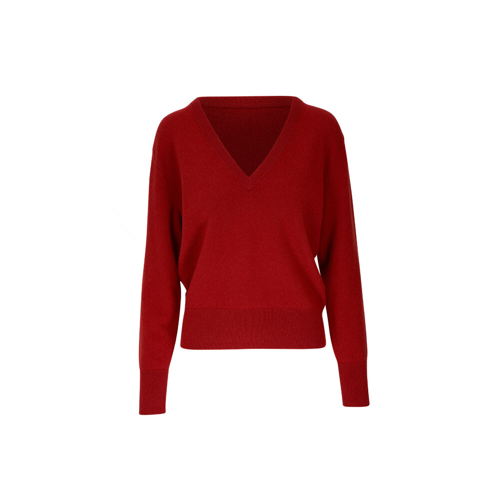 Vince - Sangria Red Wool Blend V-Neck Sweater | Mitchell Stores