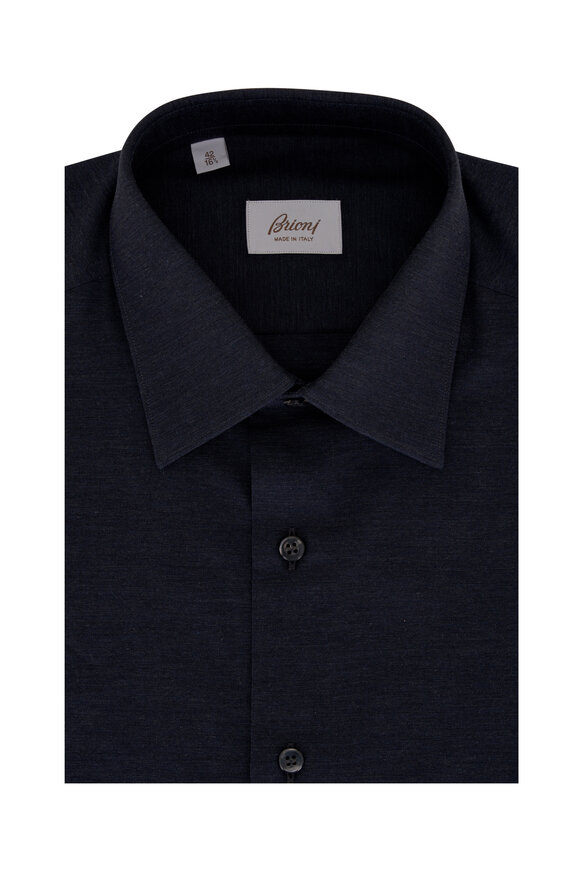 Brioni - Solid Dark Blue Cotton Dress Shirt