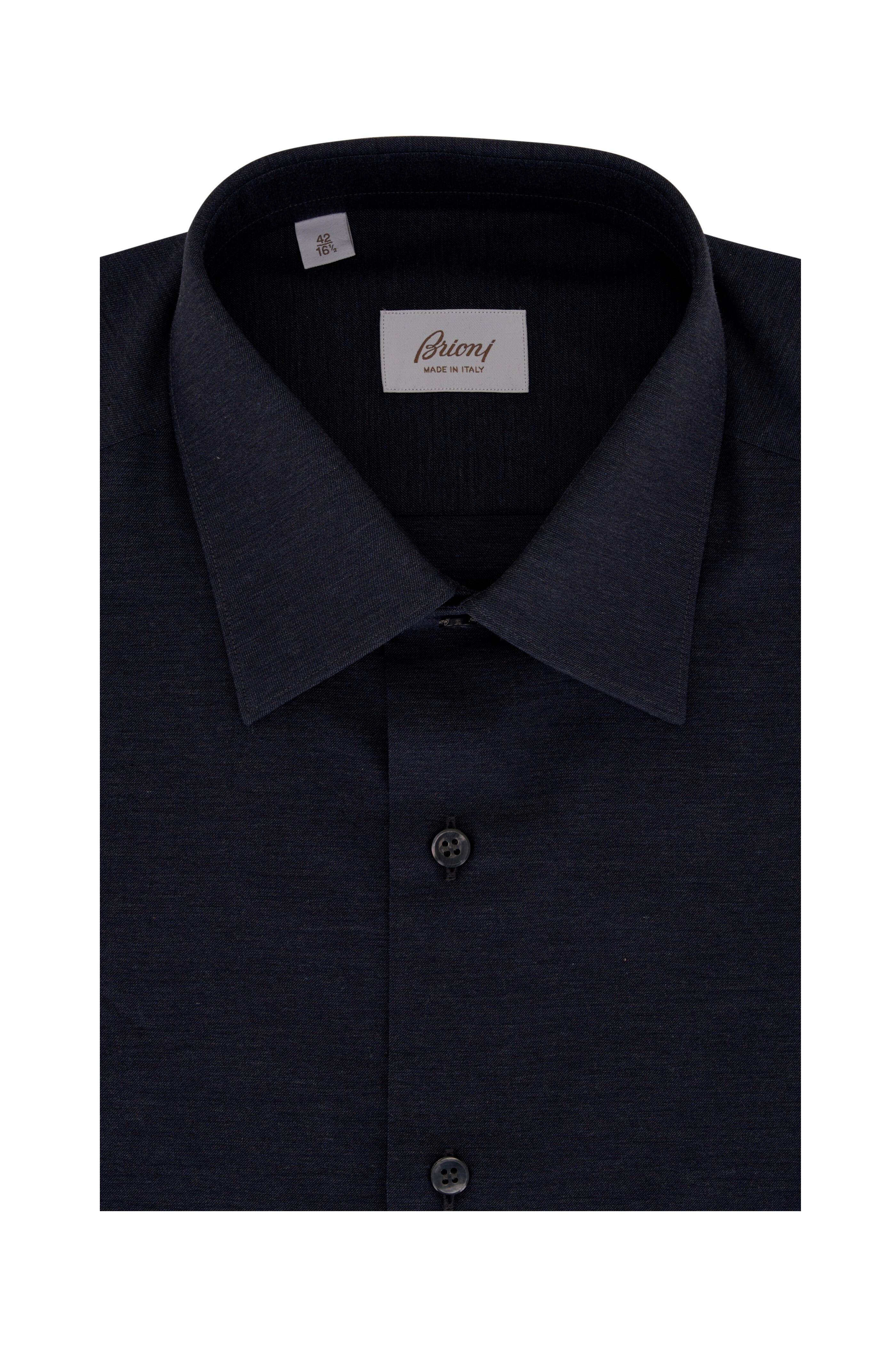Brioni - Solid Dark Blue Cotton Sport Shirt | Mitchell Stores