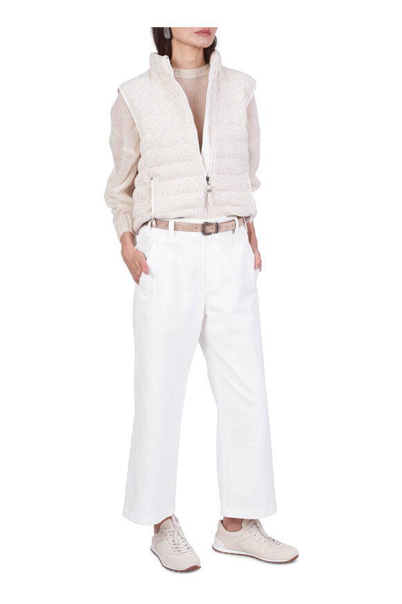 Brunello Cucinelli Ivory Suede Micro Sole Sneaker - view 2