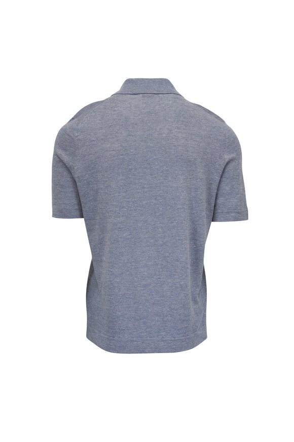 Brunello Cucinelli Light Blue Linen & Cotton Polo Sweater - view 3