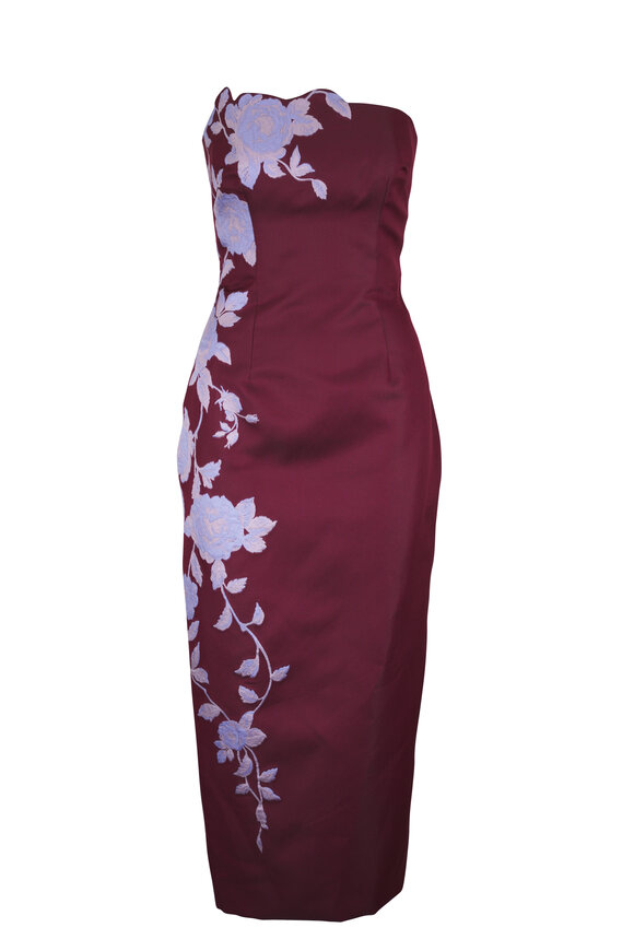 Lela Rose Rose Oxblood & Lavender Fil Coupe Strapless Dress - view 1