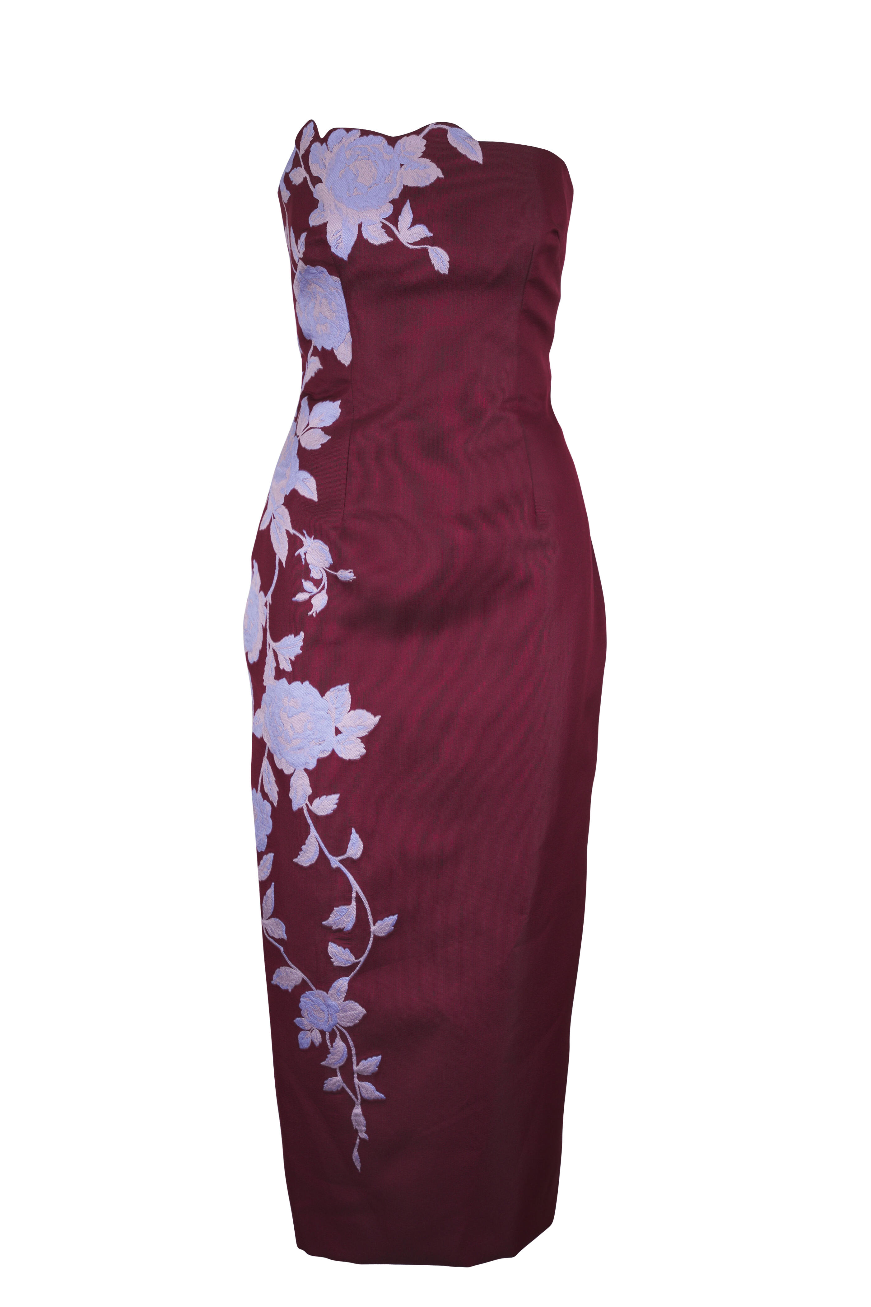 Lela Rose - Rose Oxblood & Lavender Fil Coupe Strapless Dress - view 1