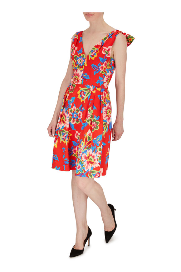 Carolina Herrera - Chili Red Floral Cotton Back-Bow Sleeveless Dress