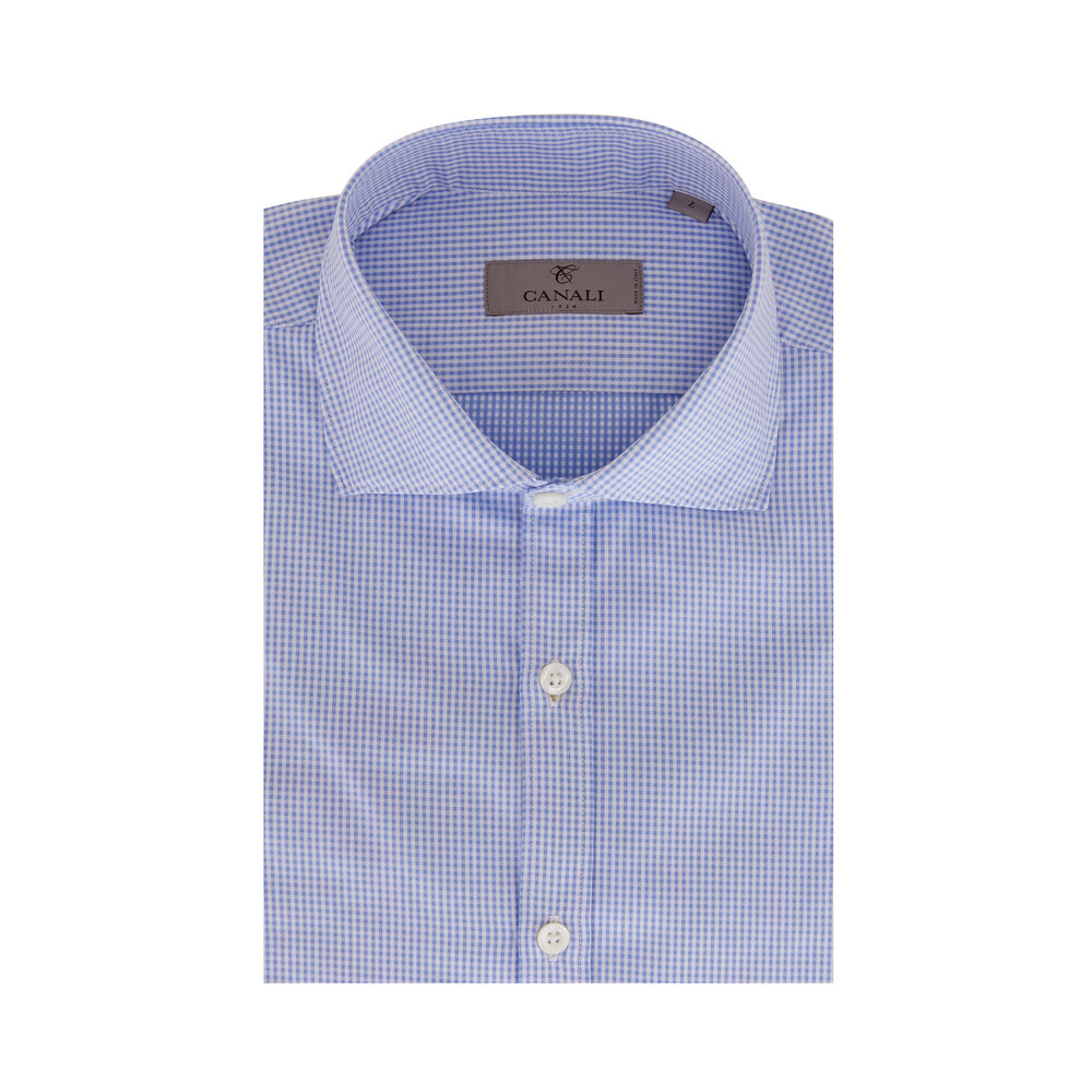 Canali Blue Gingham Linen store Sport Shirt - Small