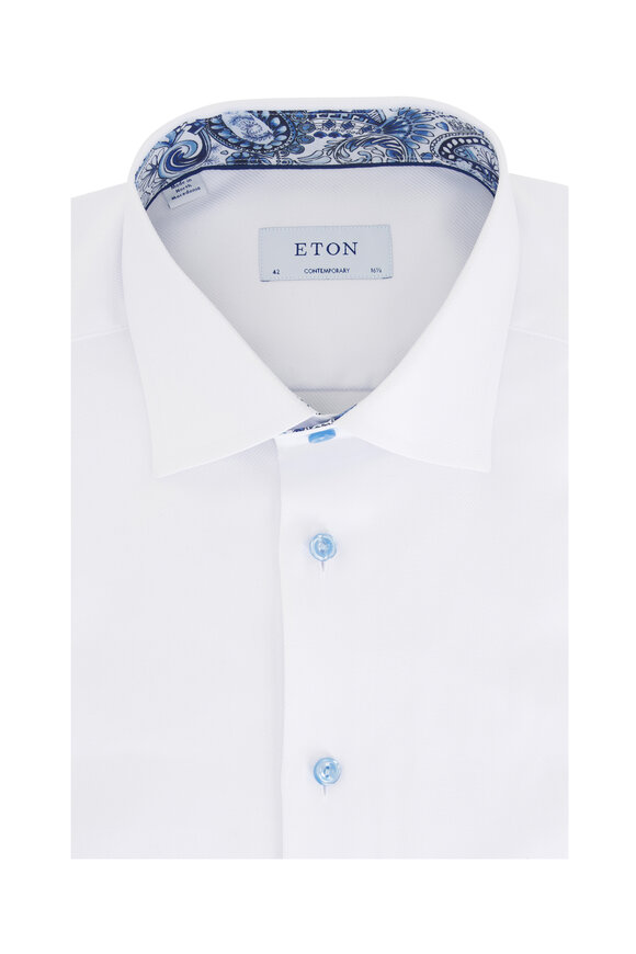 Eton - White Solid Jacquard Contemporary Dress Shirt 