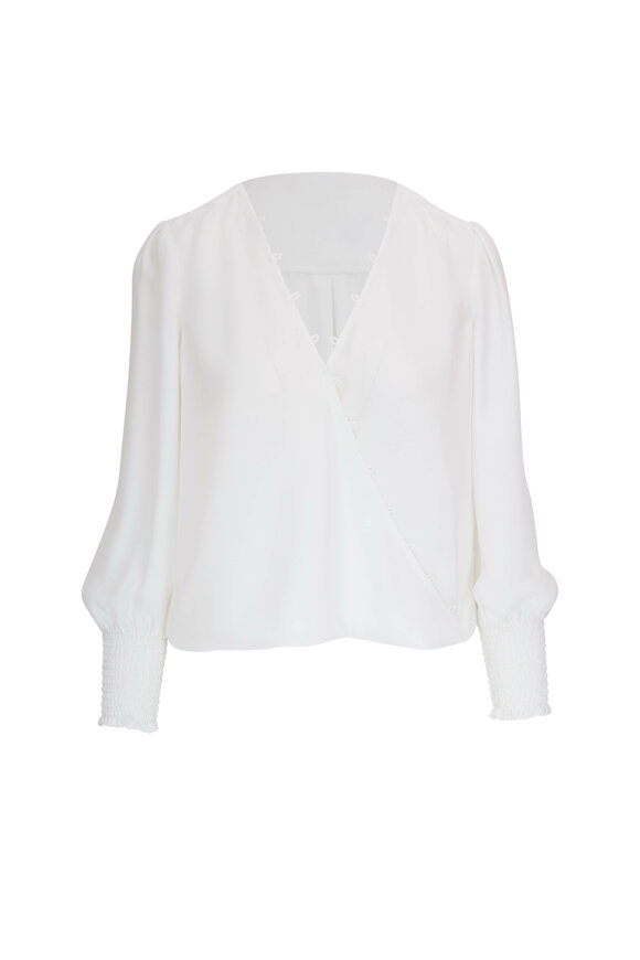 L'Agence - White Cross-Over Drape Front Blouse