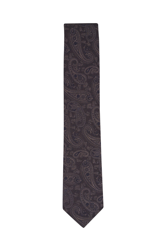 Canali Brown Tonal Paisley Silk Necktie - view 1