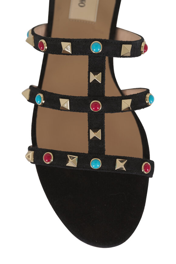Valentino Garavani Black Multicolor Suede Rockstud & Stone Sandal - view 5