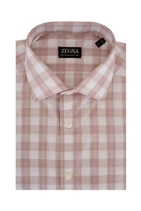 Zegna - Tan & White Check Cotton Sport Shirt