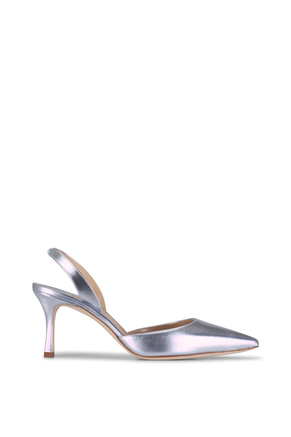 Manolo Blahnik Carolyne Silver Leather Slingback, 70mm - view 3