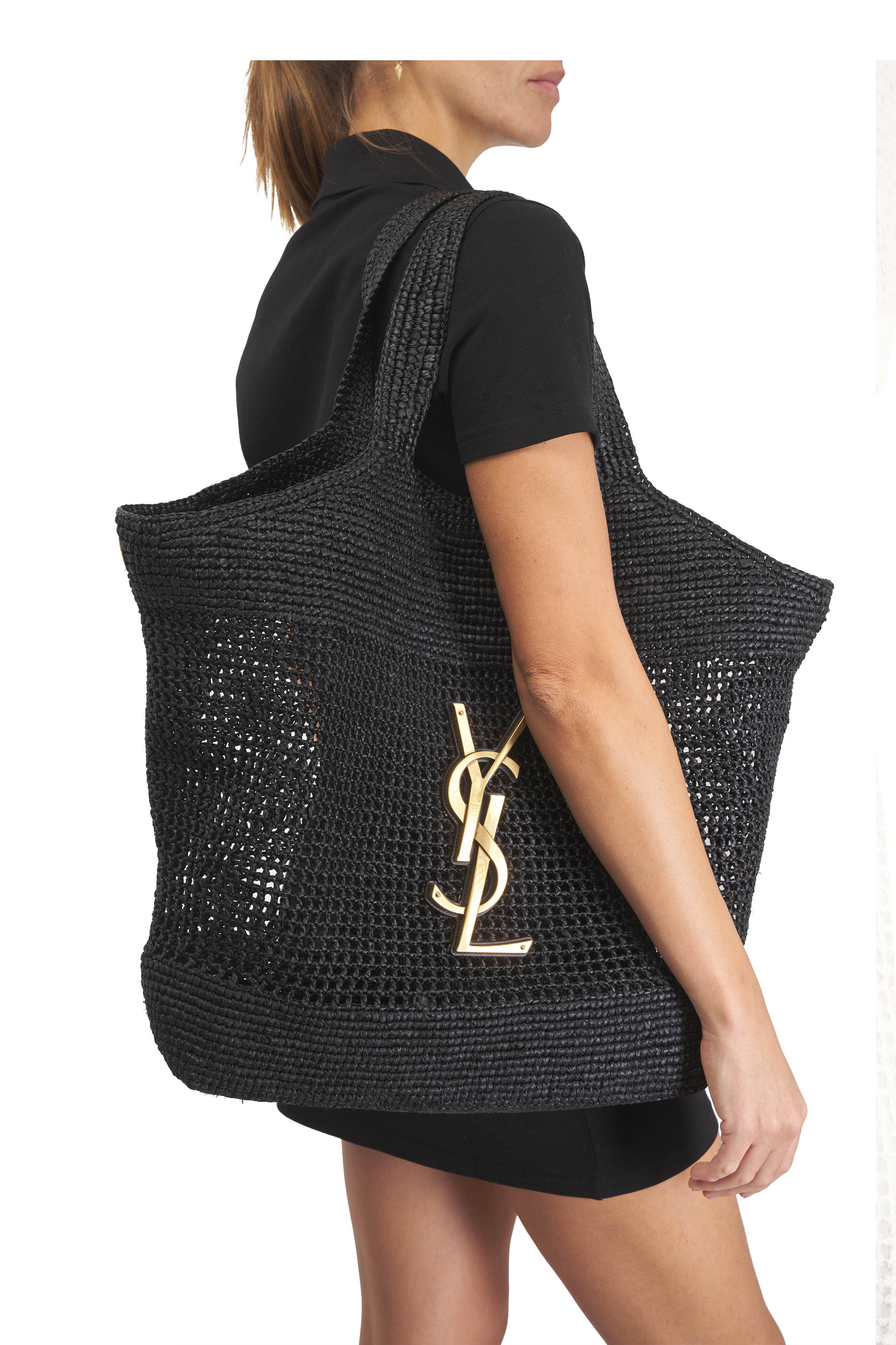 Saint Laurent - Icare Black Raffia Maxi Tote