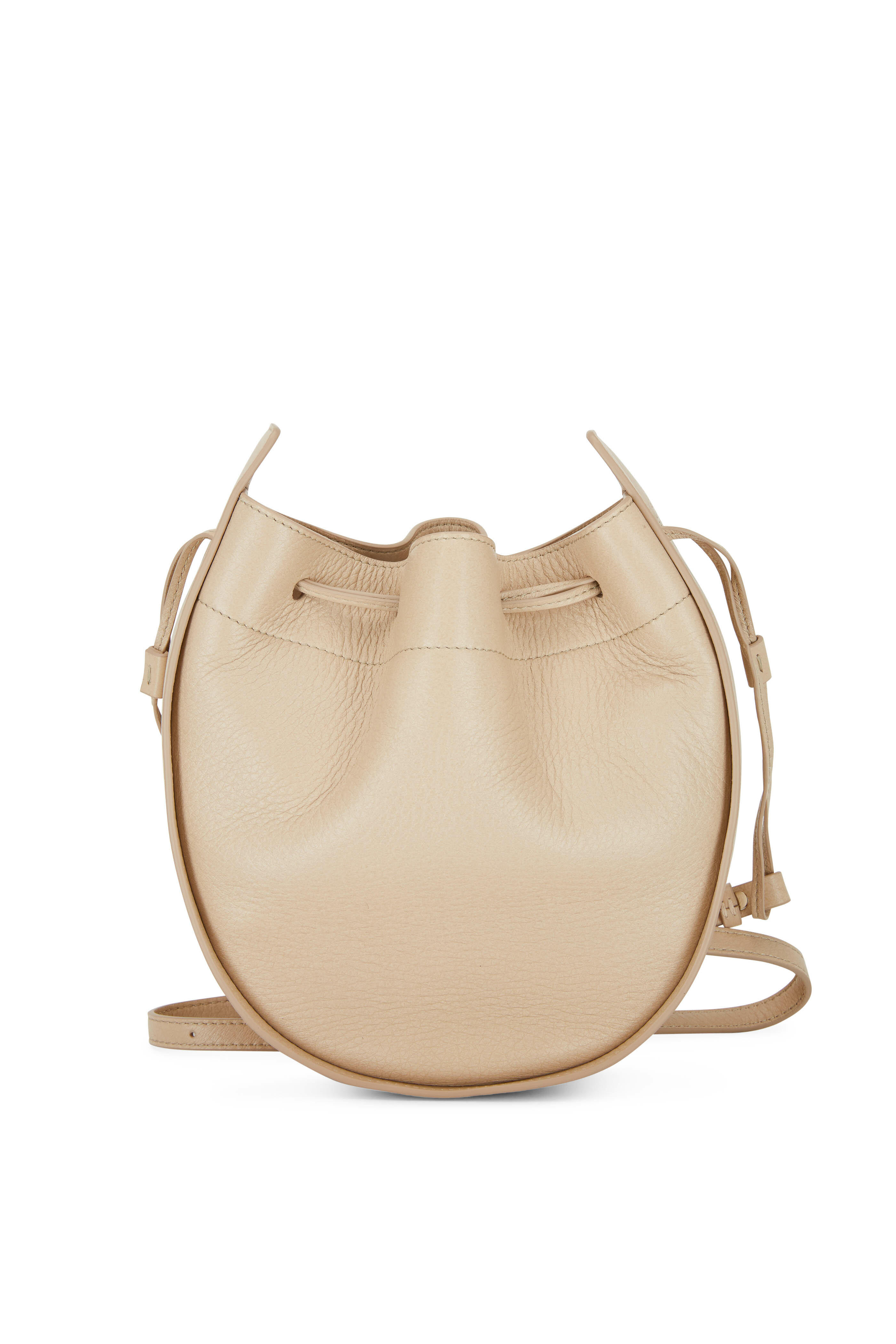 The Row Cream Pebbled Leather Drawstring Bucket Bag