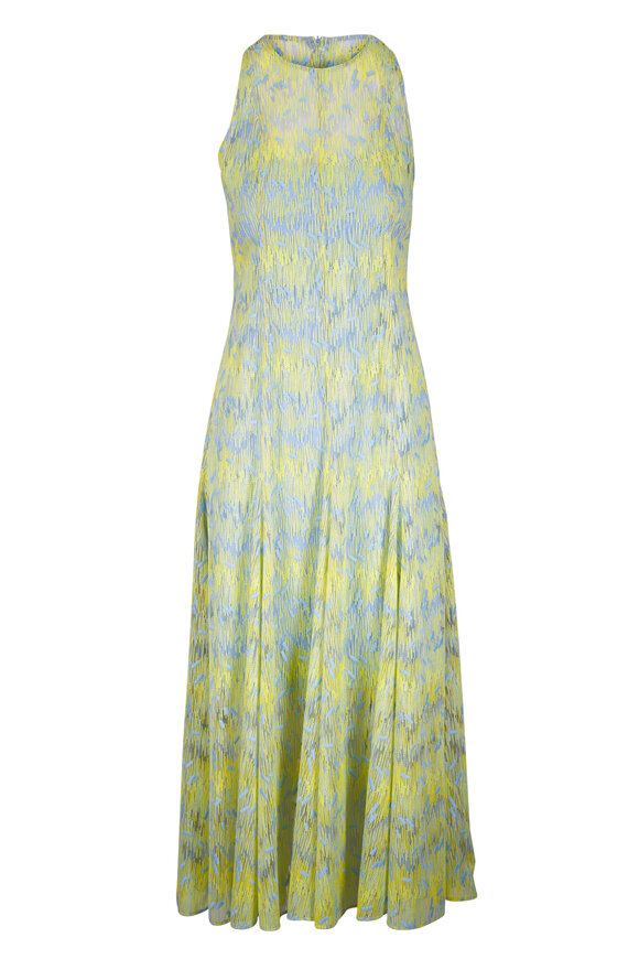 Akris Punto Light Blue & Green Scribble Dot Midi Dress