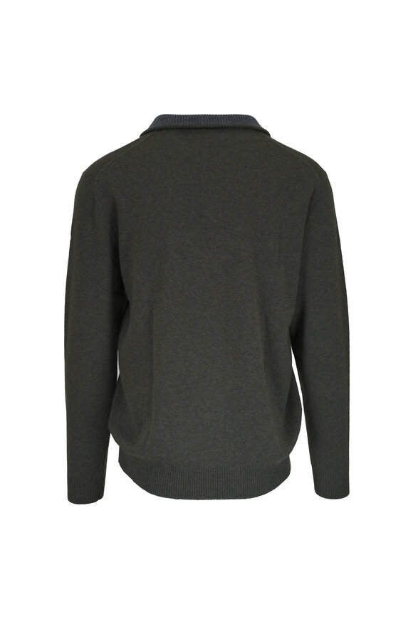 Kinross Olive Cashmere Quarter-Zip Pullover - view 2