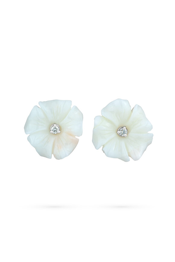 Paul Morelli 18k White Gold Coral Flower Stud - view 1