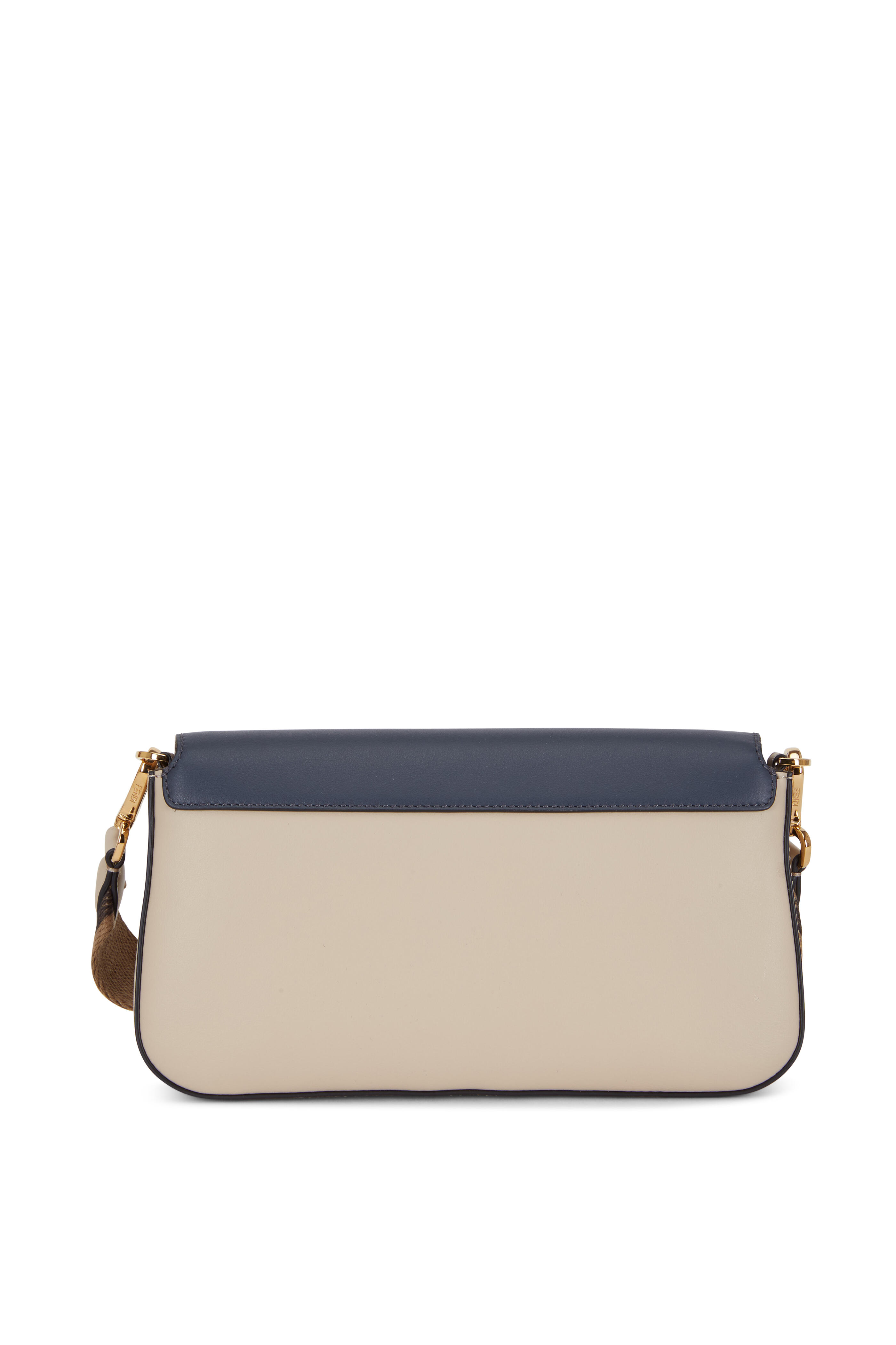 Fendi - Baguette Taupe & Navy Guitar Strap Shoulder Bag