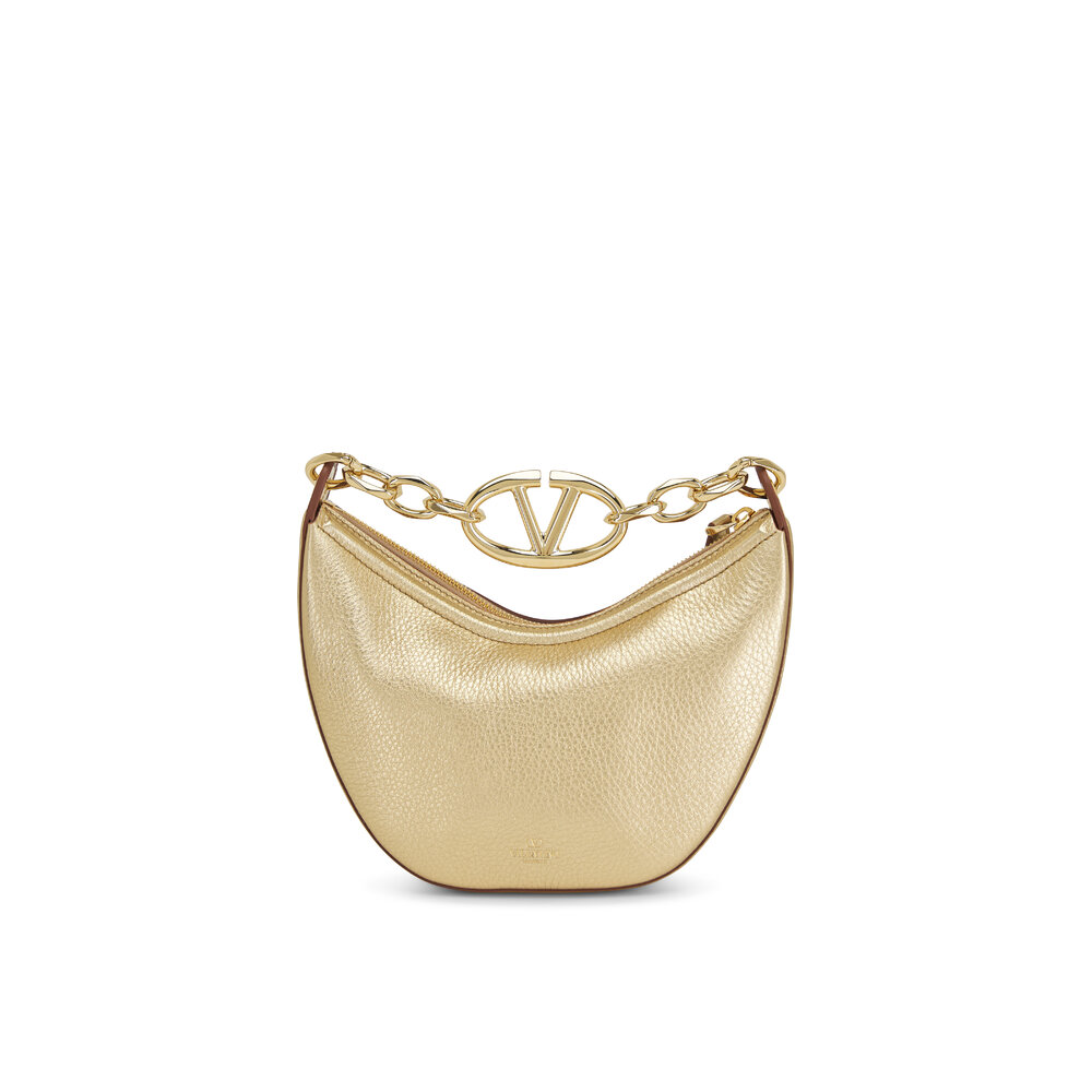 【関税&送料込】Valentino Garavani Small Hobo Vlogo Moon Bag Valentino Garavani - Mini Moon Hobo Gold VLogo Shoulder Bag