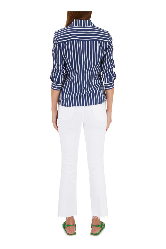 Carolina Herrera - Blue & White Stripe Embroidered Blouse