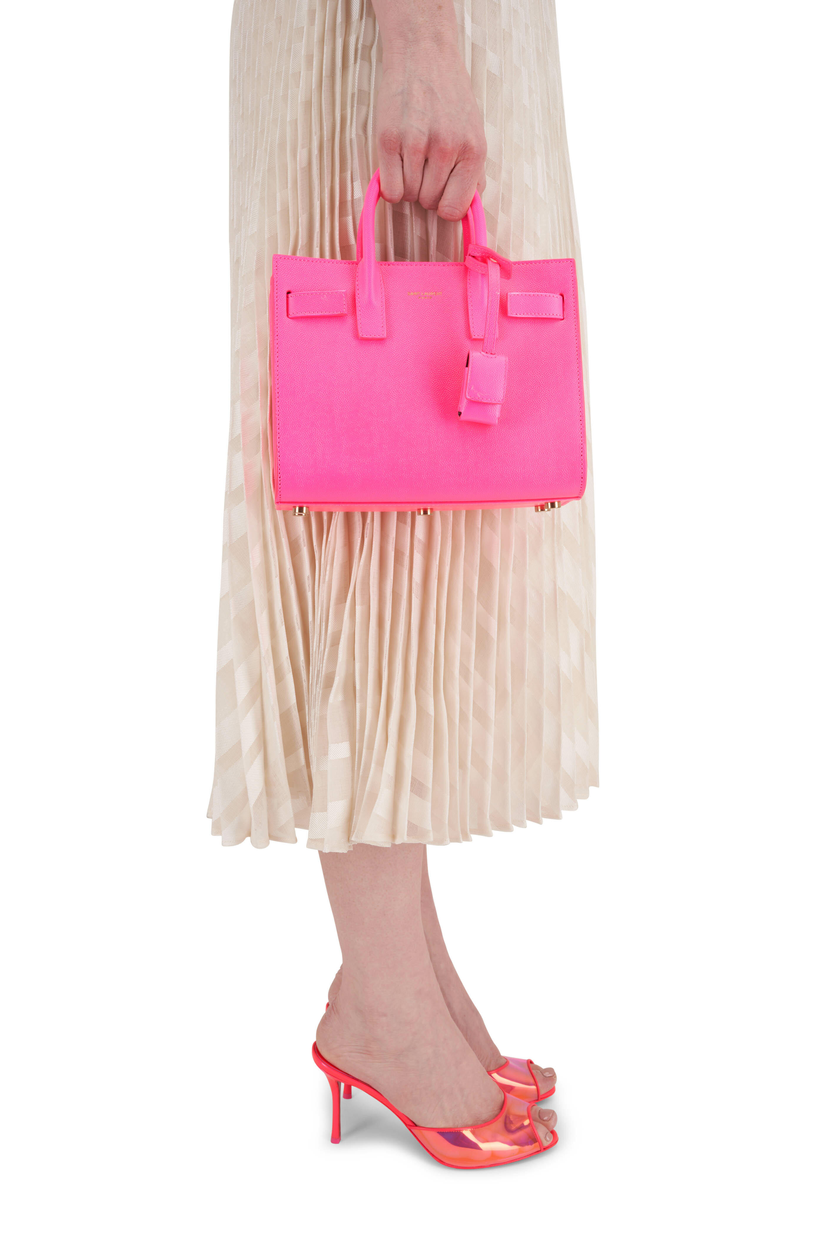 Saint Laurent Nano Sac De Jour Neon Leather Top Handle Bag In Pink