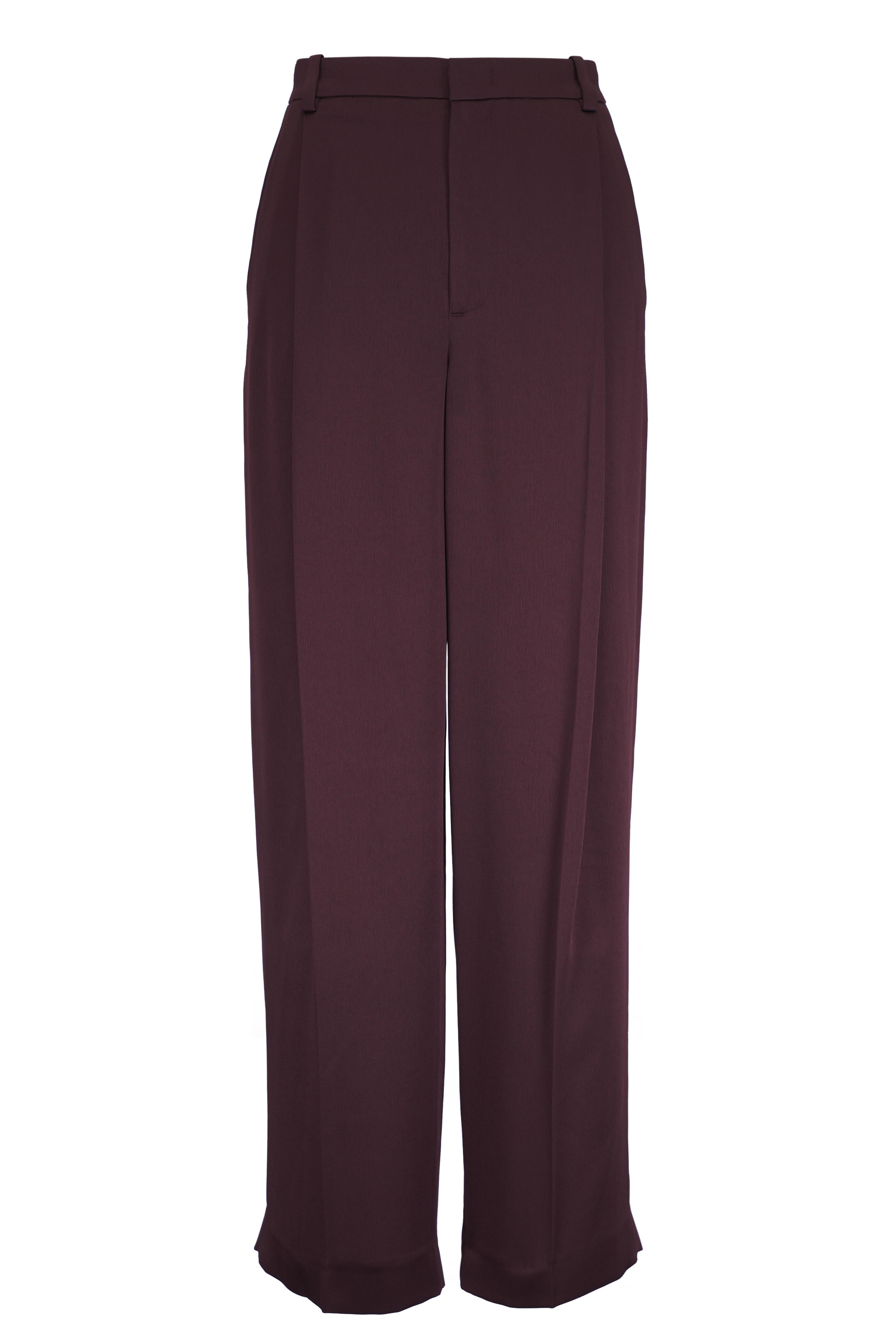 Vince - Dark Fig Satin Pleated Wide Leg Pant
