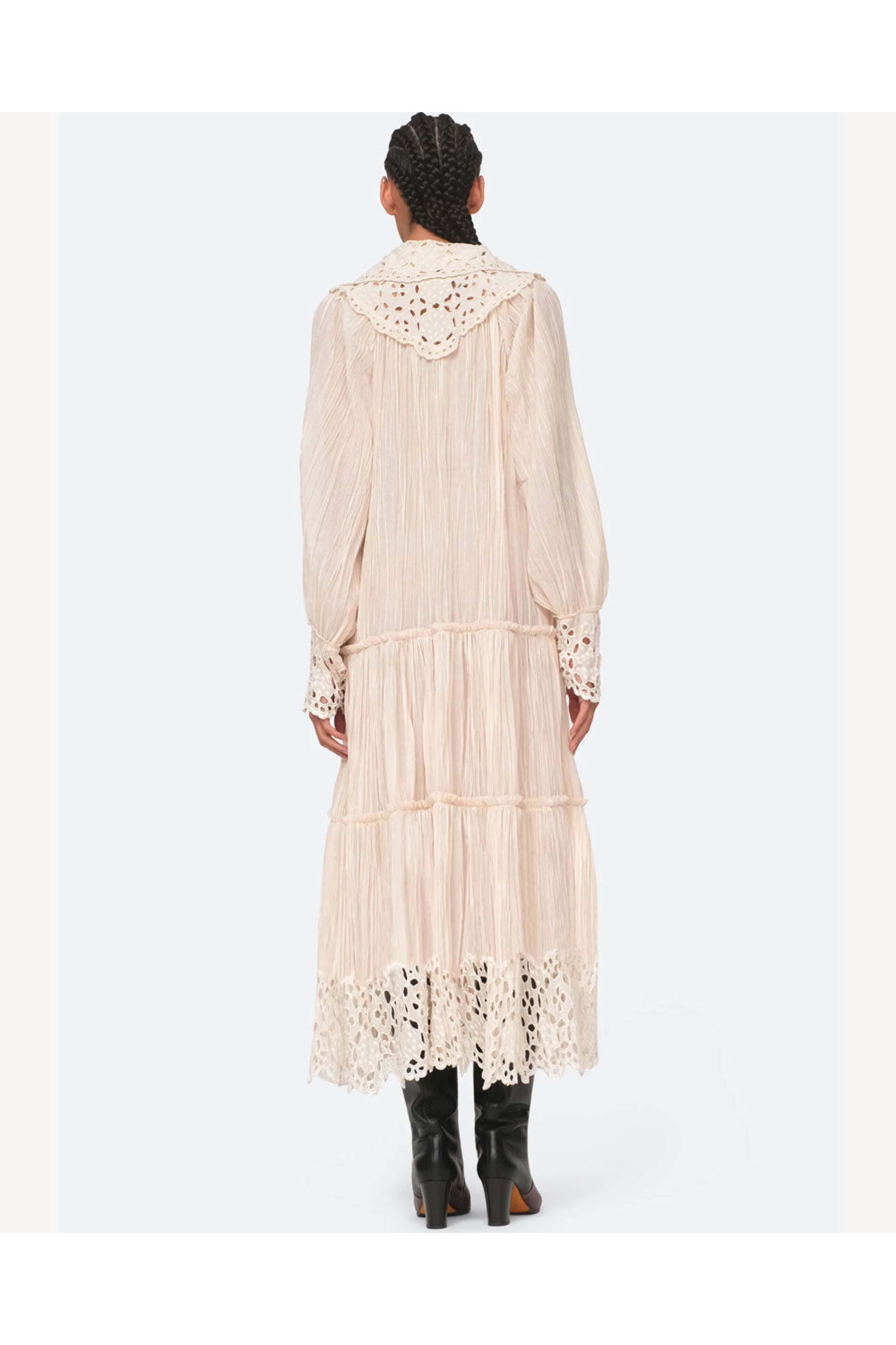 Sea NYC - Cream Elise Pleat Eyelet Midi Dress | Mitchell Stores